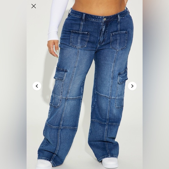 Low Stretch Cargo Straight Leg Jeans - Dark Wash - Picture 3 of 10